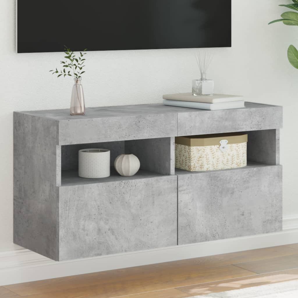 vidaXL Comodă TV de perete cu lumini LED, gri beton, 80x30x40 cm vidaXL Comodă TV de perete cu lumini LED, gri beton, 80x30x40 cm