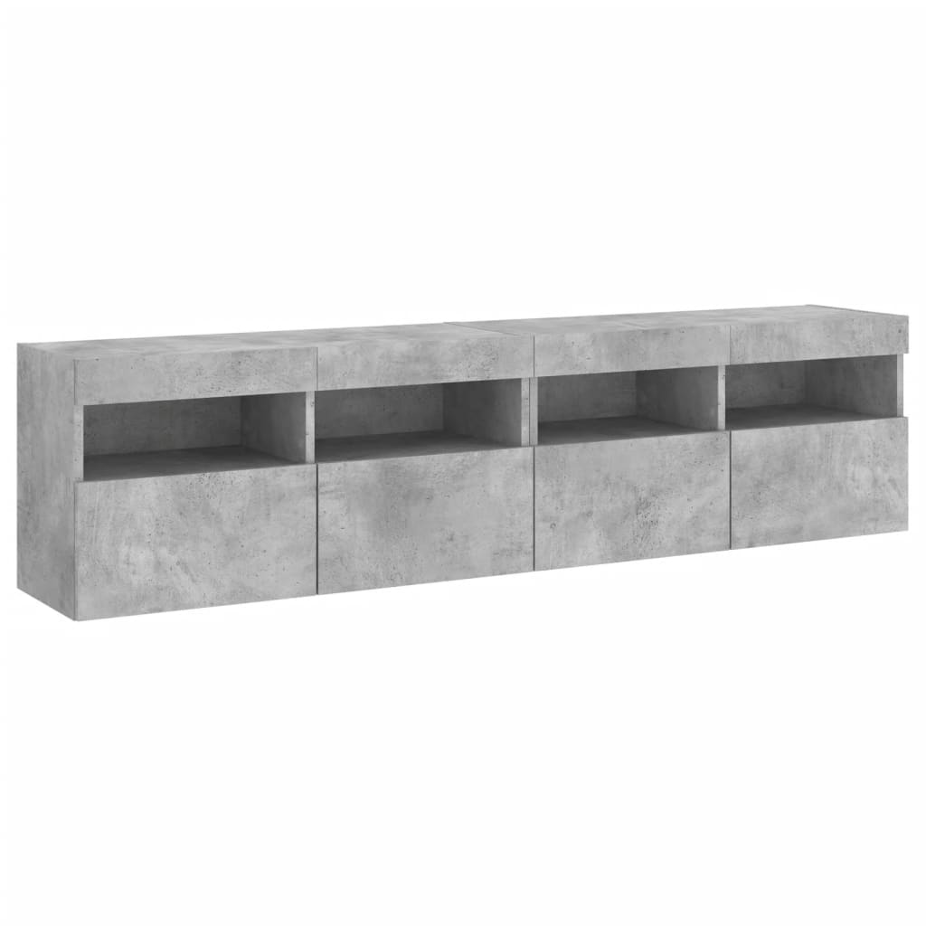 vidaXL Comode TV de perete cu lumini LED 2 buc. gri beton 80x30x40 cm