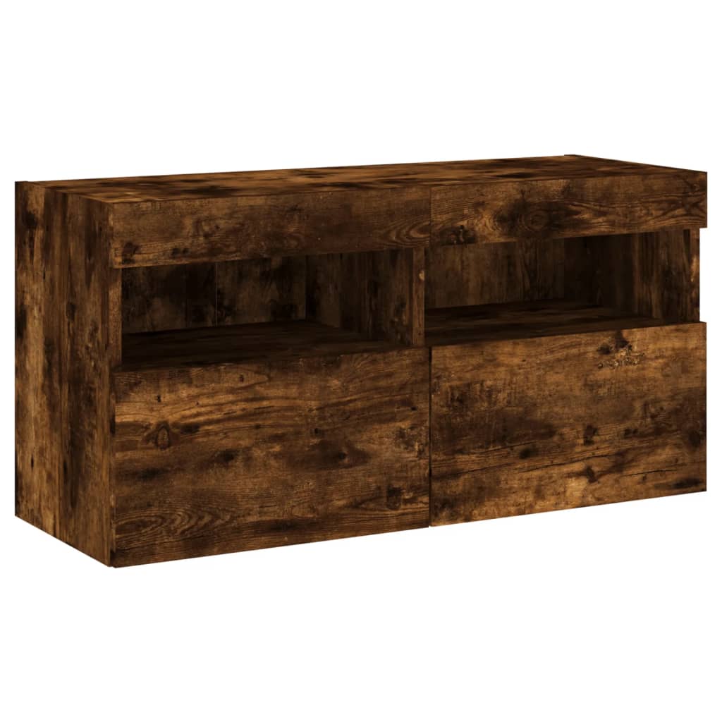 vidaXL Comodă TV de perete cu lumini LED, stejar fumuriu, 80x30x40 cm