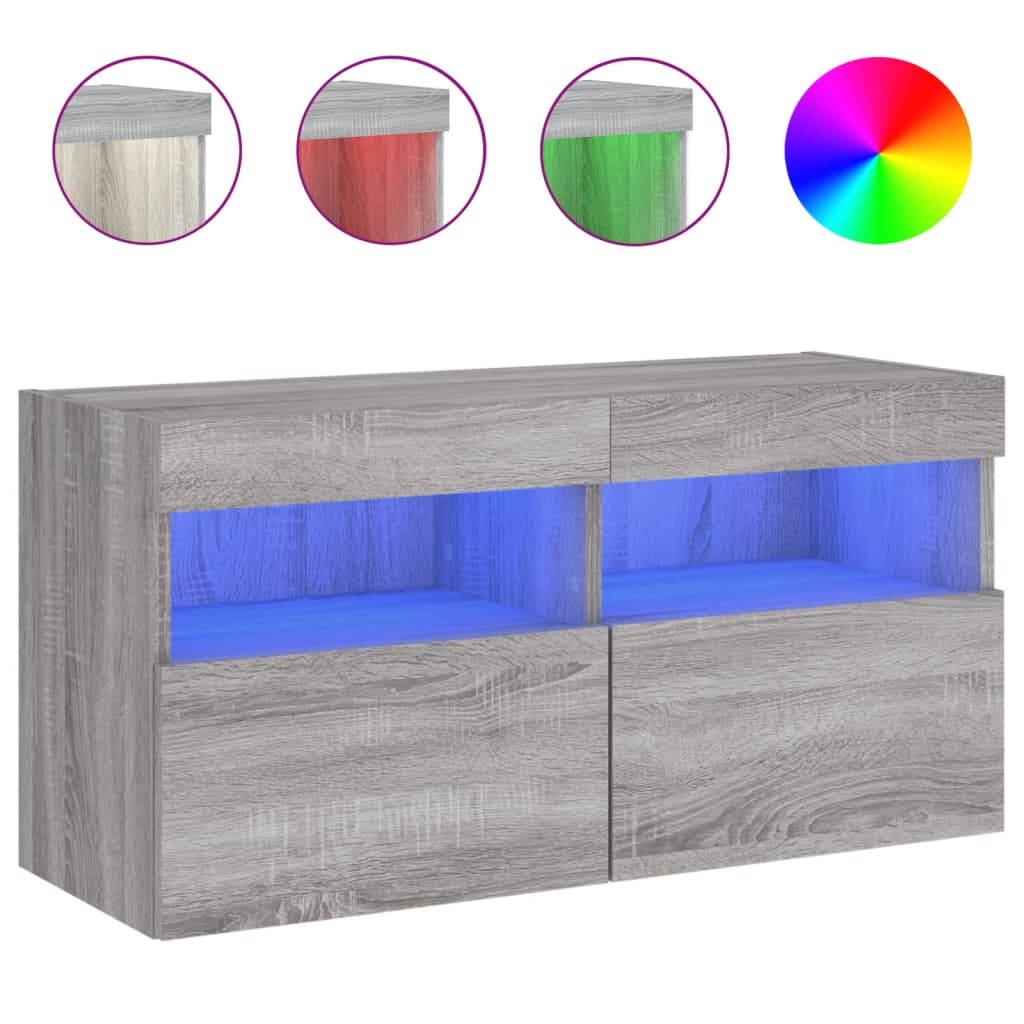 vidaXL Comodă TV de perete cu lumini LED, gri sonoma, 80x30x40 cm vidaXL Comodă TV de perete cu lumini LED, gri sonoma, 80x30x40 cm