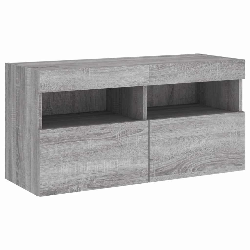 vidaXL Comodă TV de perete cu lumini LED, gri sonoma, 80x30x40 cm vidaXL Comodă TV de perete cu lumini LED, gri sonoma, 80x30x40 cm