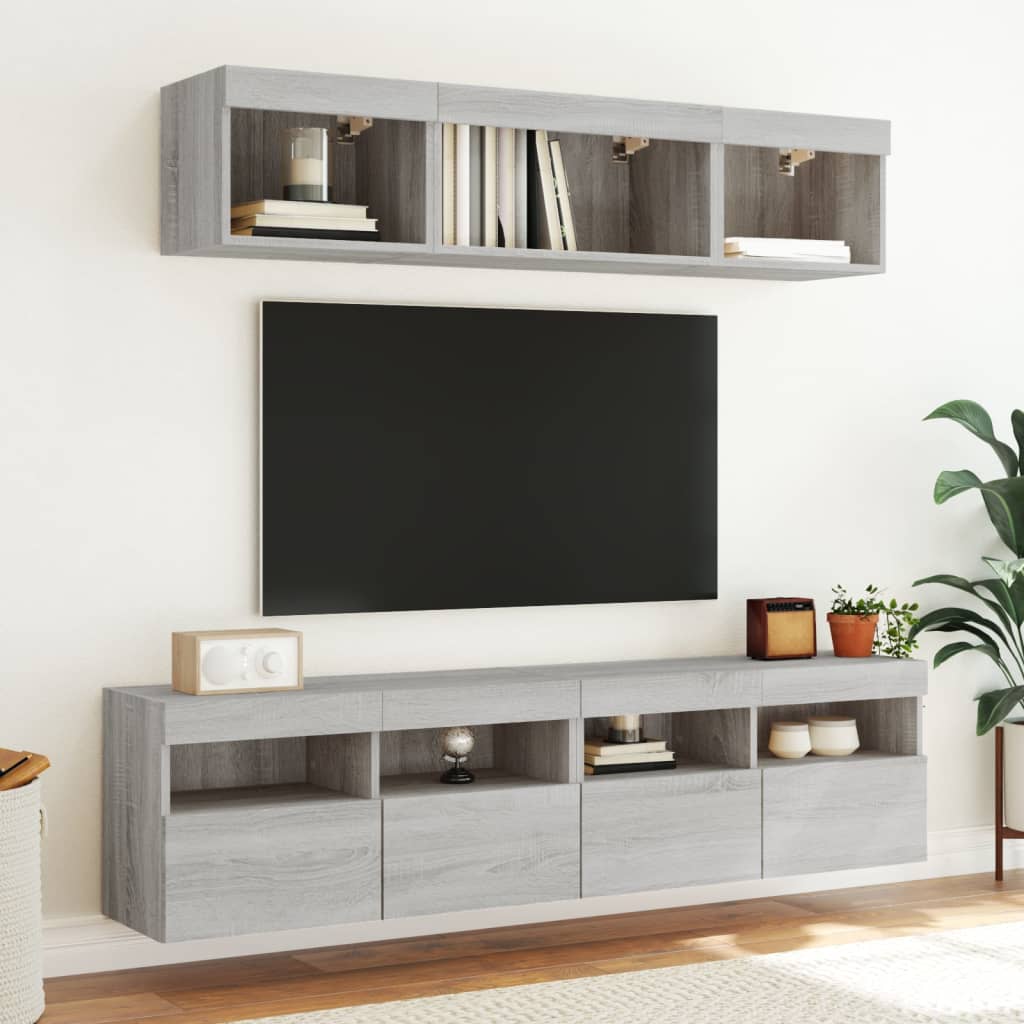 vidaXL Comodă TV de perete cu lumini LED, gri sonoma, 80x30x40 cm vidaXL Comodă TV de perete cu lumini LED, gri sonoma, 80x30x40 cm