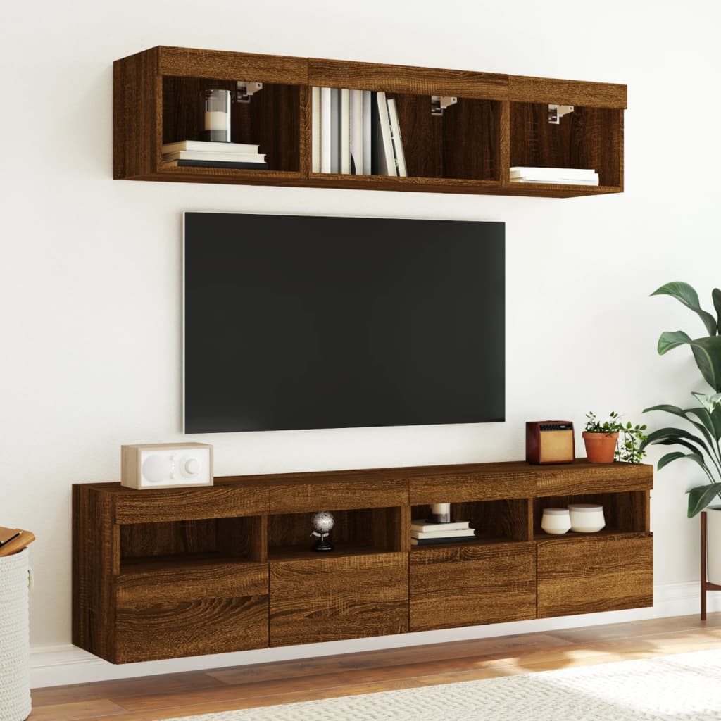 vidaXL Comodă TV de perete cu lumini LED, stejar maro, 80x30x40 cm vidaXL Comodă TV de perete cu lumini LED, stejar maro, 80x30x40 cm