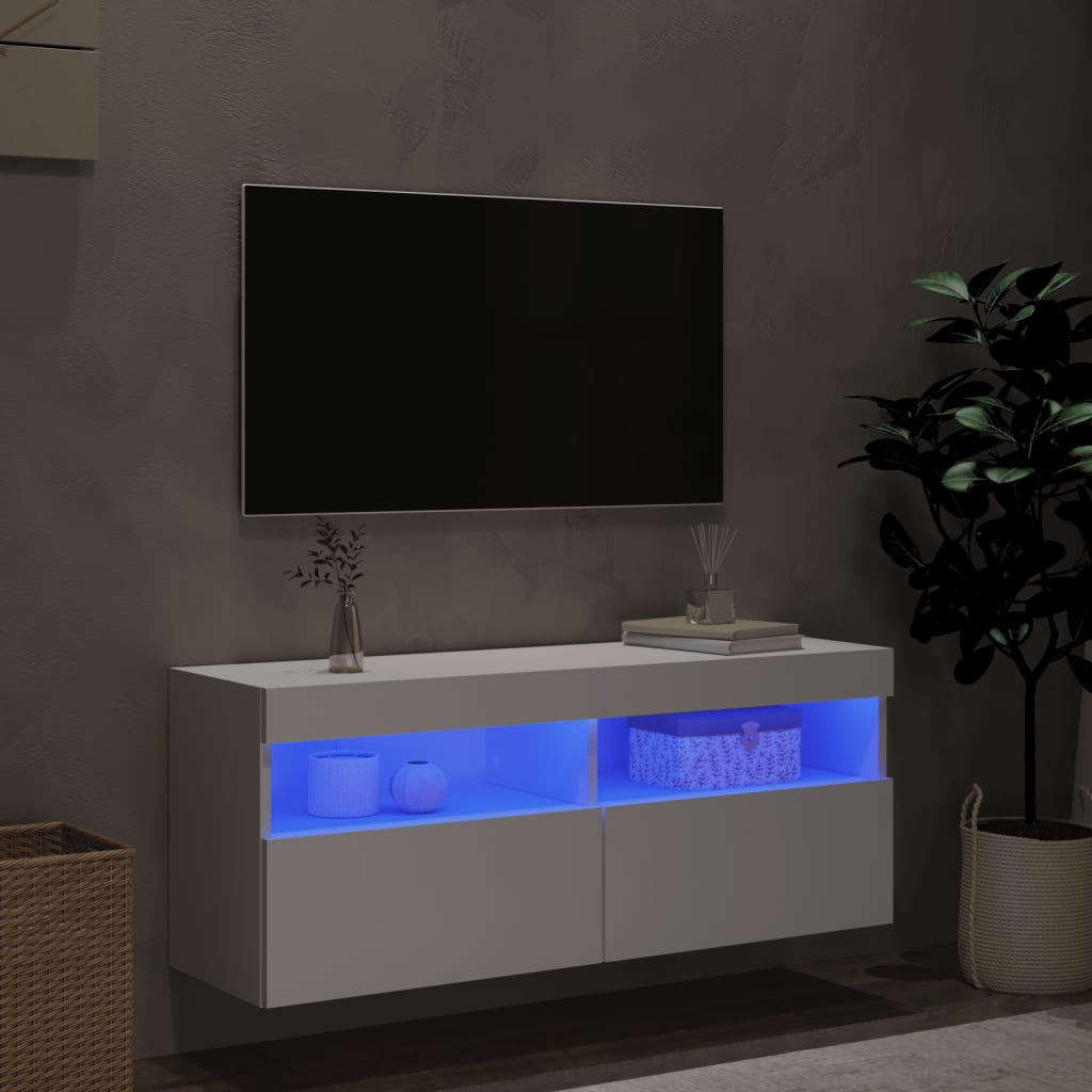 vidaXL Comodă TV de perete cu lumini LED, alb, 100x30x40 cm vidaXL Comodă TV de perete cu lumini LED, alb, 100x30x40 cm