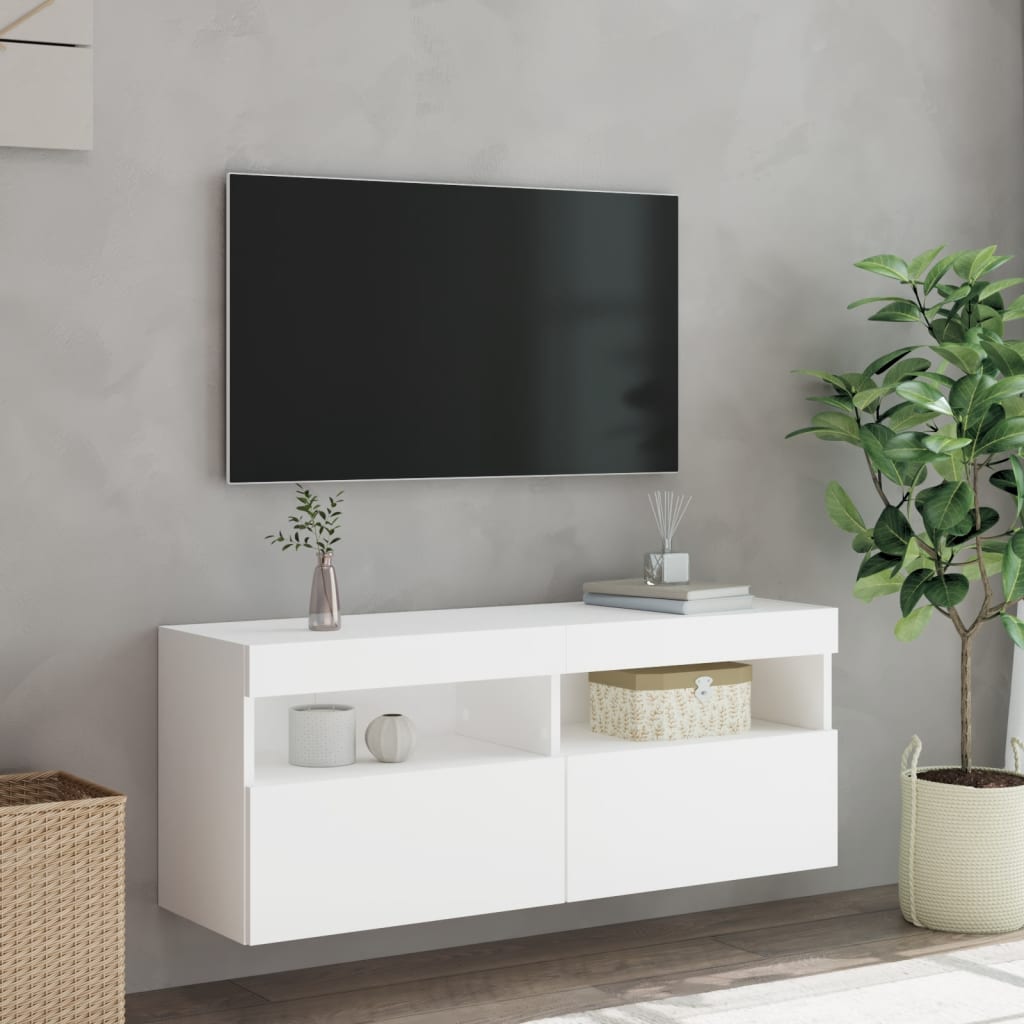 vidaXL Comodă TV de perete cu lumini LED, alb, 100x30x40 cm vidaXL Comodă TV de perete cu lumini LED, alb, 100x30x40 cm