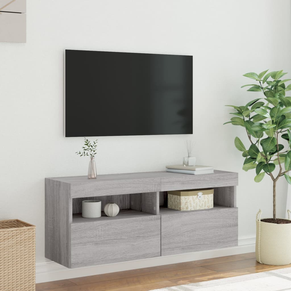vidaXL Comodă TV de perete cu lumini LED, gri sonoma, 100x30x40 cm