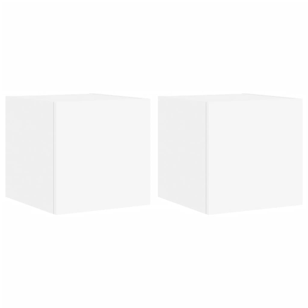 vidaXL Comode TV de perete cu lumini LED, 2 buc., alb, 30,5x35x30 cm