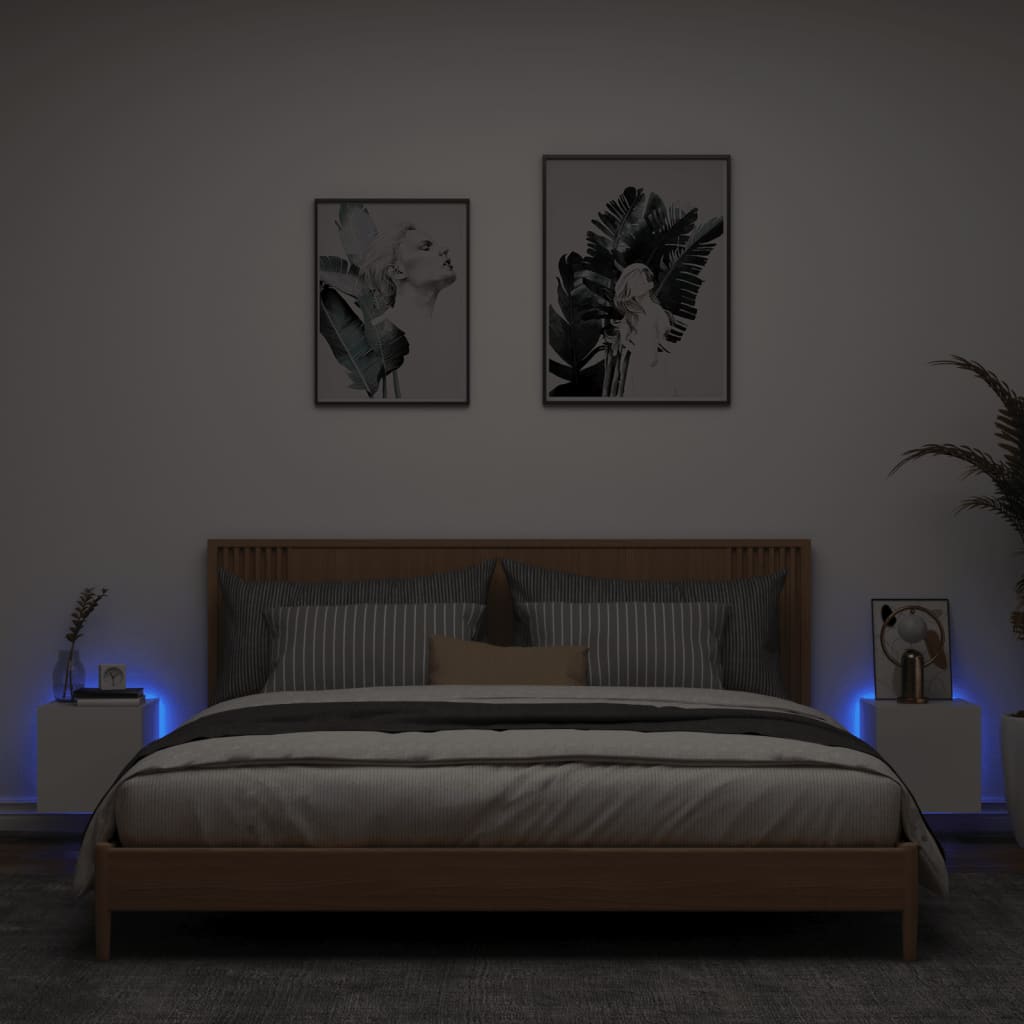 vidaXL Comode TV de perete cu lumini LED, 2 buc., alb, 30,5x35x30 cm