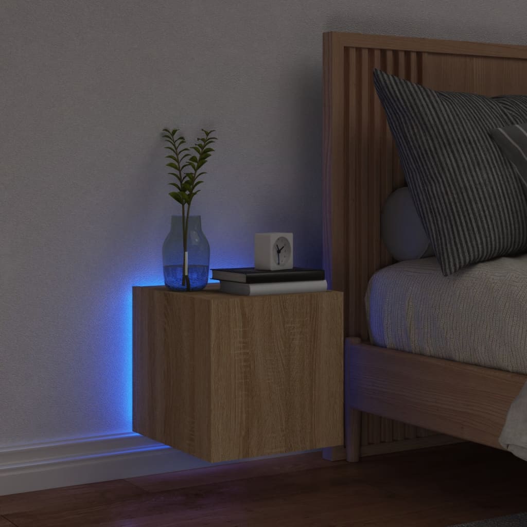 vidaXL Comodă TV de perete cu lumini LED, stejar sonoma, 30,5x35x30 cm vidaXL Comodă TV de perete cu lumini LED, stejar sonoma, 30,5x35x30 cm
