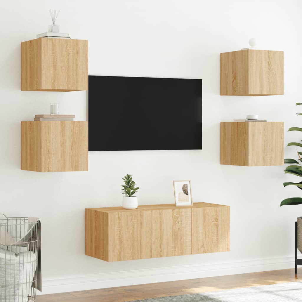 vidaXL Comodă TV de perete cu LED, 2 buc. stejar sonoma, 30,5x35x30 cm vidaXL Comodă TV de perete cu LED, 2 buc. stejar sonoma, 30,5x35x30 cm