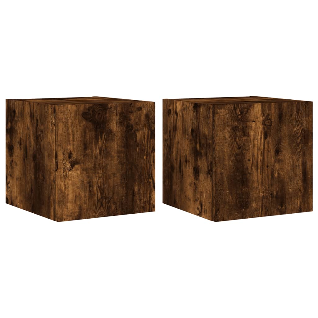 vidaXL Comodă TV de perete cu LED, 2 buc. stejar fumuriu, 30,5x35x30cm vidaXL Comodă TV de perete cu LED, 2 buc. stejar fumuriu, 30,5x35x30cm