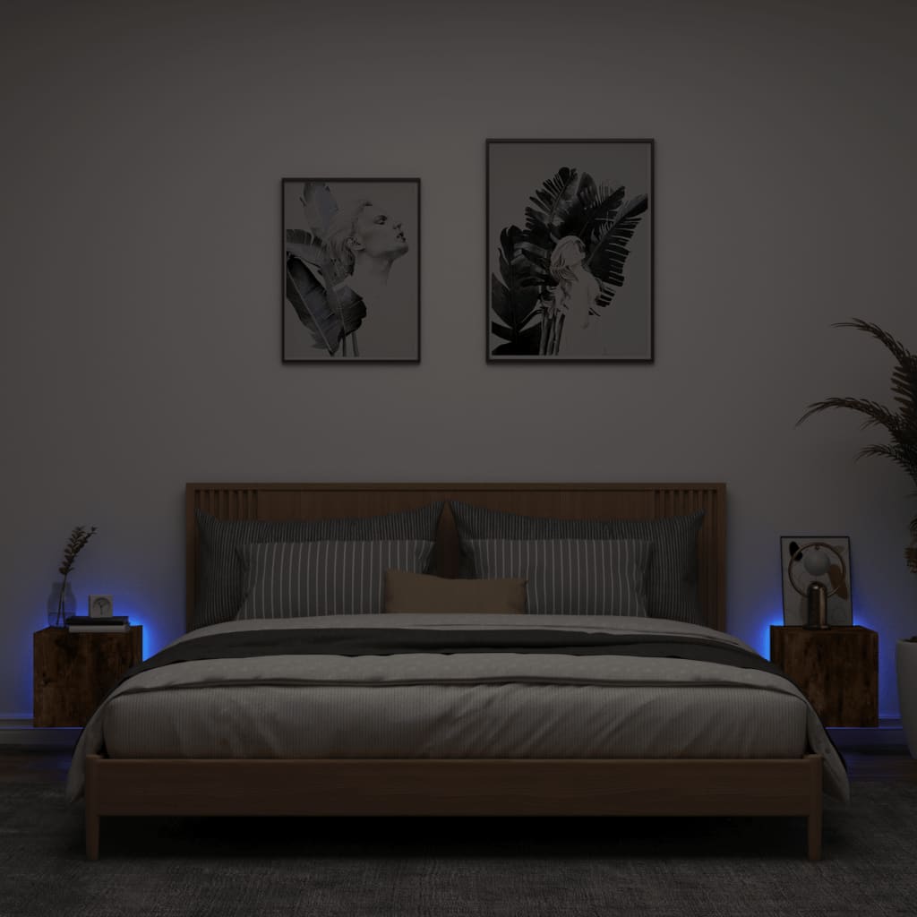 vidaXL Comodă TV de perete cu LED, 2 buc. stejar fumuriu, 30,5x35x30cm vidaXL Comodă TV de perete cu LED, 2 buc. stejar fumuriu, 30,5x35x30cm