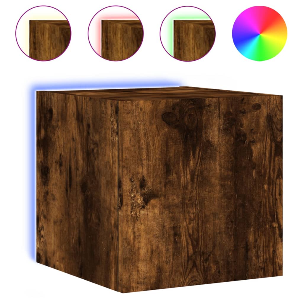vidaXL Comodă TV de perete cu LED, 2 buc. stejar fumuriu, 30,5x35x30cm vidaXL Comodă TV de perete cu LED, 2 buc. stejar fumuriu, 30,5x35x30cm