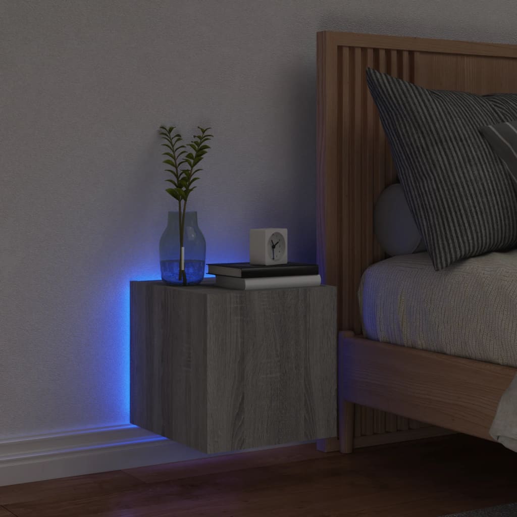 vidaXL Comodă TV de perete cu lumini LED, gri sonoma, 30,5x35x30 cm vidaXL Comodă TV de perete cu lumini LED, gri sonoma, 30,5x35x30 cm