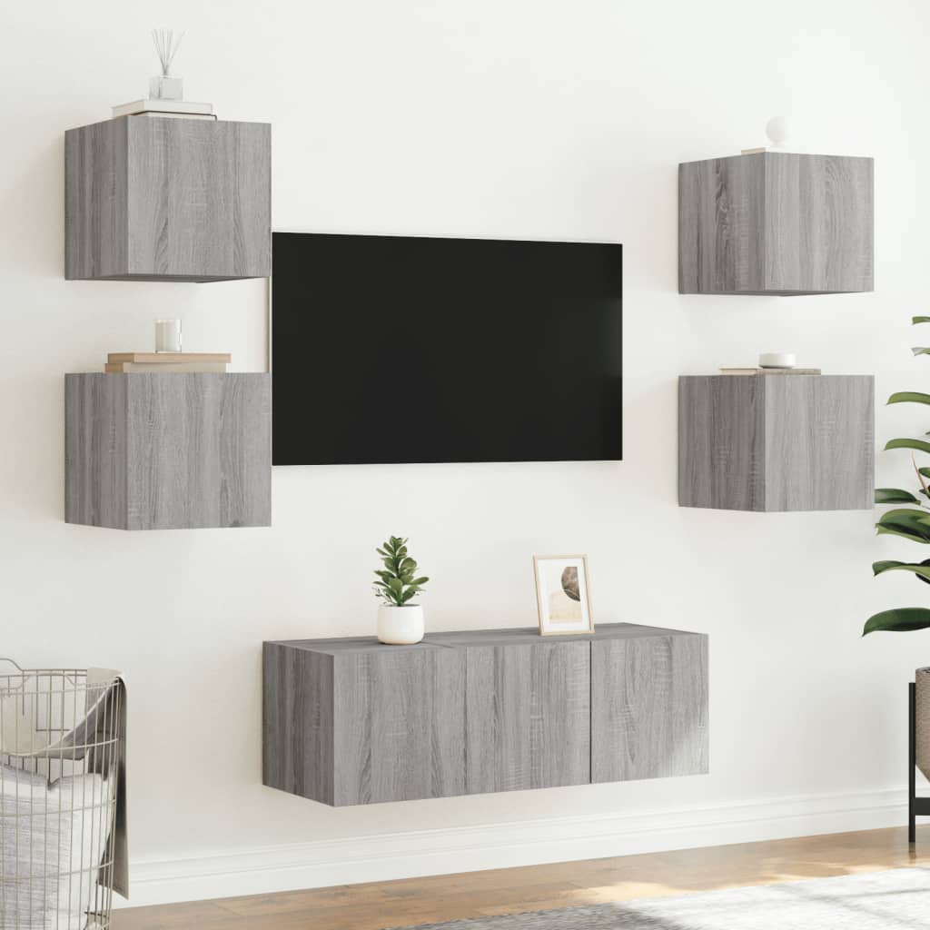 vidaXL Comodă TV de perete cu lumini LED, gri sonoma, 30,5x35x30 cm vidaXL Comodă TV de perete cu lumini LED, gri sonoma, 30,5x35x30 cm