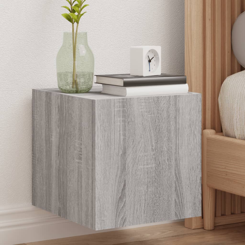 vidaXL Comodă TV de perete cu lumini LED, gri sonoma, 30,5x35x30 cm vidaXL Comodă TV de perete cu lumini LED, gri sonoma, 30,5x35x30 cm