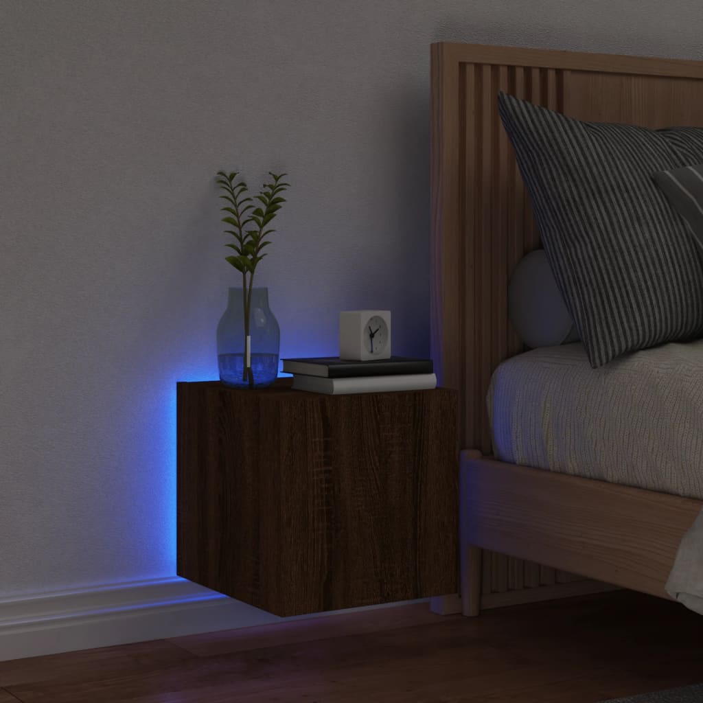 vidaXL Comodă TV de perete cu lumini LED, stejar maro, 30,5x35x30 cm vidaXL Comodă TV de perete cu lumini LED, stejar maro, 30,5x35x30 cm
