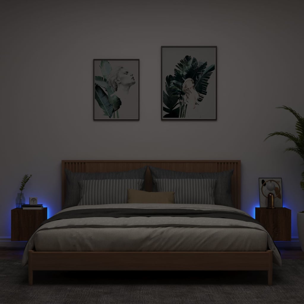 vidaXL Comodă TV de perete cu LED, 2 buc. stejar maro, 30,5x35x30 cm vidaXL Comodă TV de perete cu LED, 2 buc. stejar maro, 30,5x35x30 cm