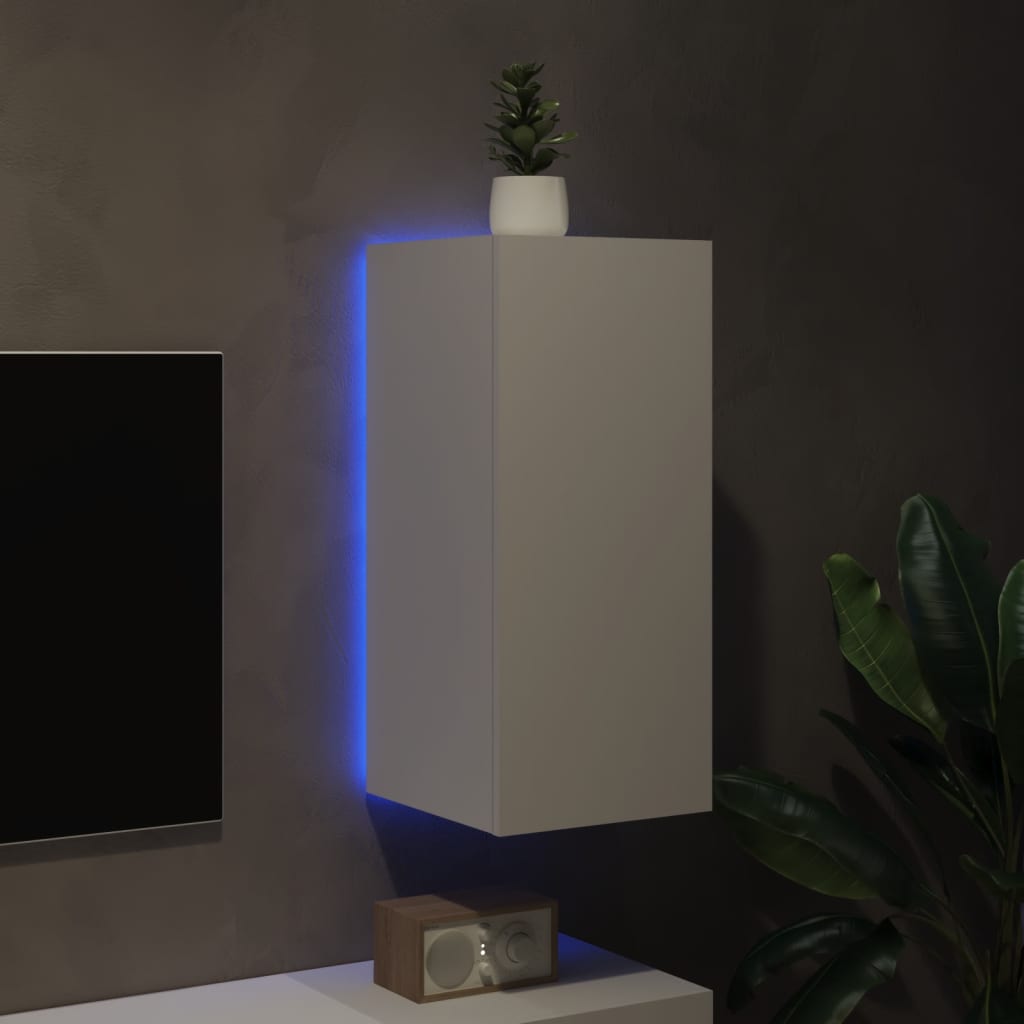 vidaXL Comodă TV de perete cu lumini LED, alb, 30,5x35x70 cm vidaXL Comodă TV de perete cu lumini LED, alb, 30,5x35x70 cm
