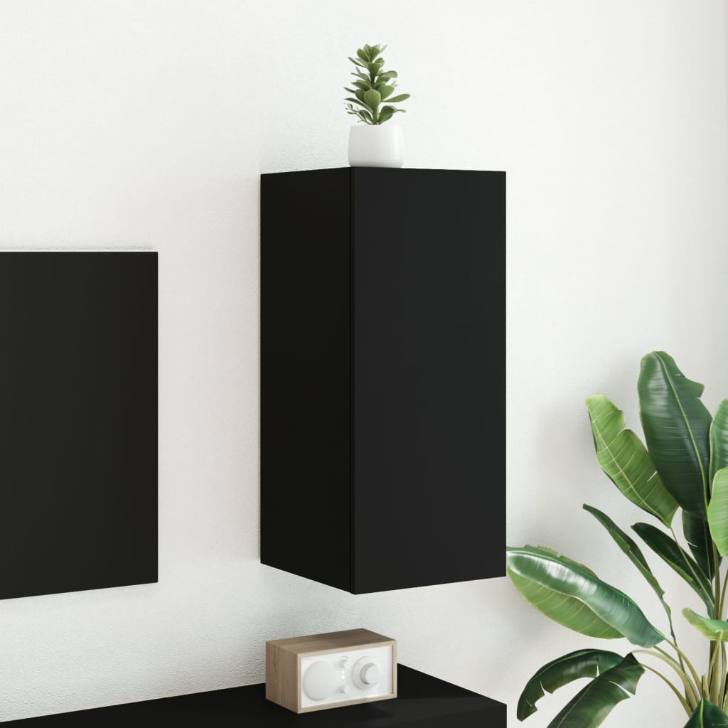 vidaXL Comodă TV de perete cu lumini LED, negru, 30,5x35x70 cm vidaXL Comodă TV de perete cu lumini LED, negru, 30,5x35x70 cm