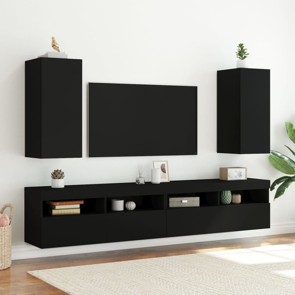 vidaXL Comodă TV de perete cu lumini LED, negru, 30,5x35x70 cm vidaXL Comodă TV de perete cu lumini LED, negru, 30,5x35x70 cm