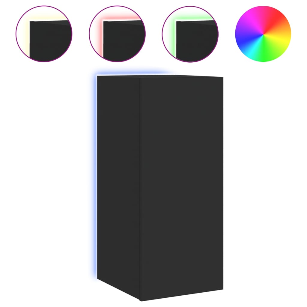 vidaXL Comode TV de perete cu lumini LED, 2 buc., negru, 30,5x35x70 cm