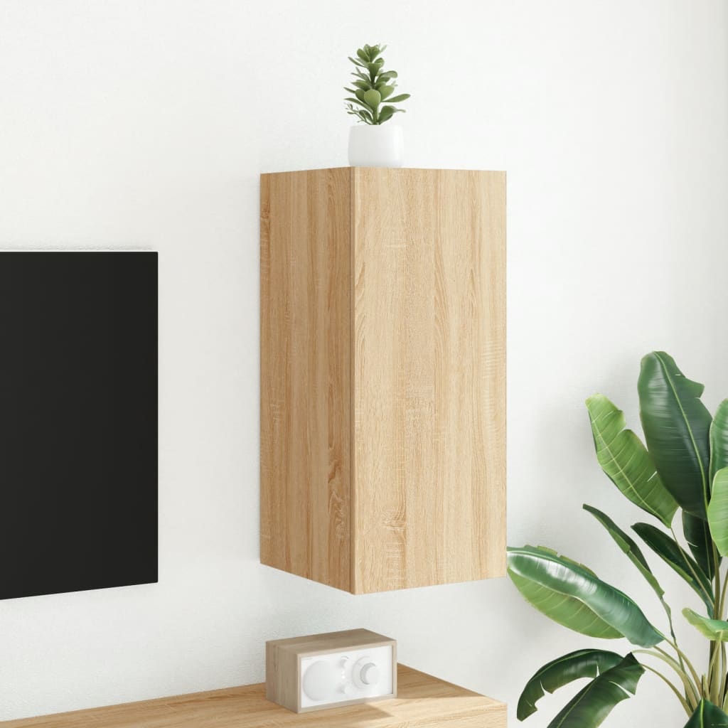 vidaXL Comodă TV de perete cu lumini LED, stejar sonoma, 30,5x35x70 cm vidaXL Comodă TV de perete cu lumini LED, stejar sonoma, 30,5x35x70 cm