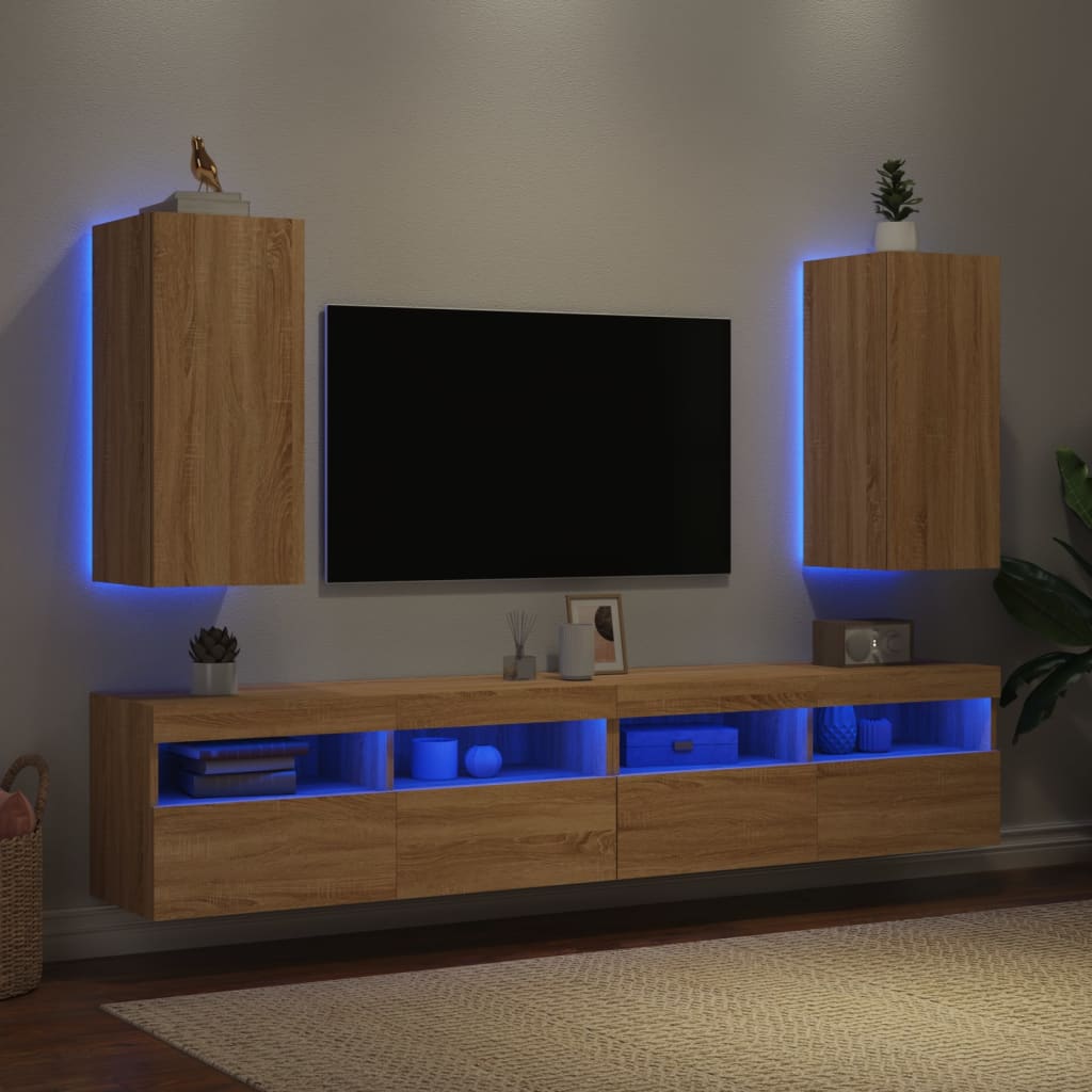 vidaXL Comodă TV de perete cu LED, 2 buc. stejar sonoma, 30,5x35x70 cm vidaXL Comodă TV de perete cu LED, 2 buc. stejar sonoma, 30,5x35x70 cm