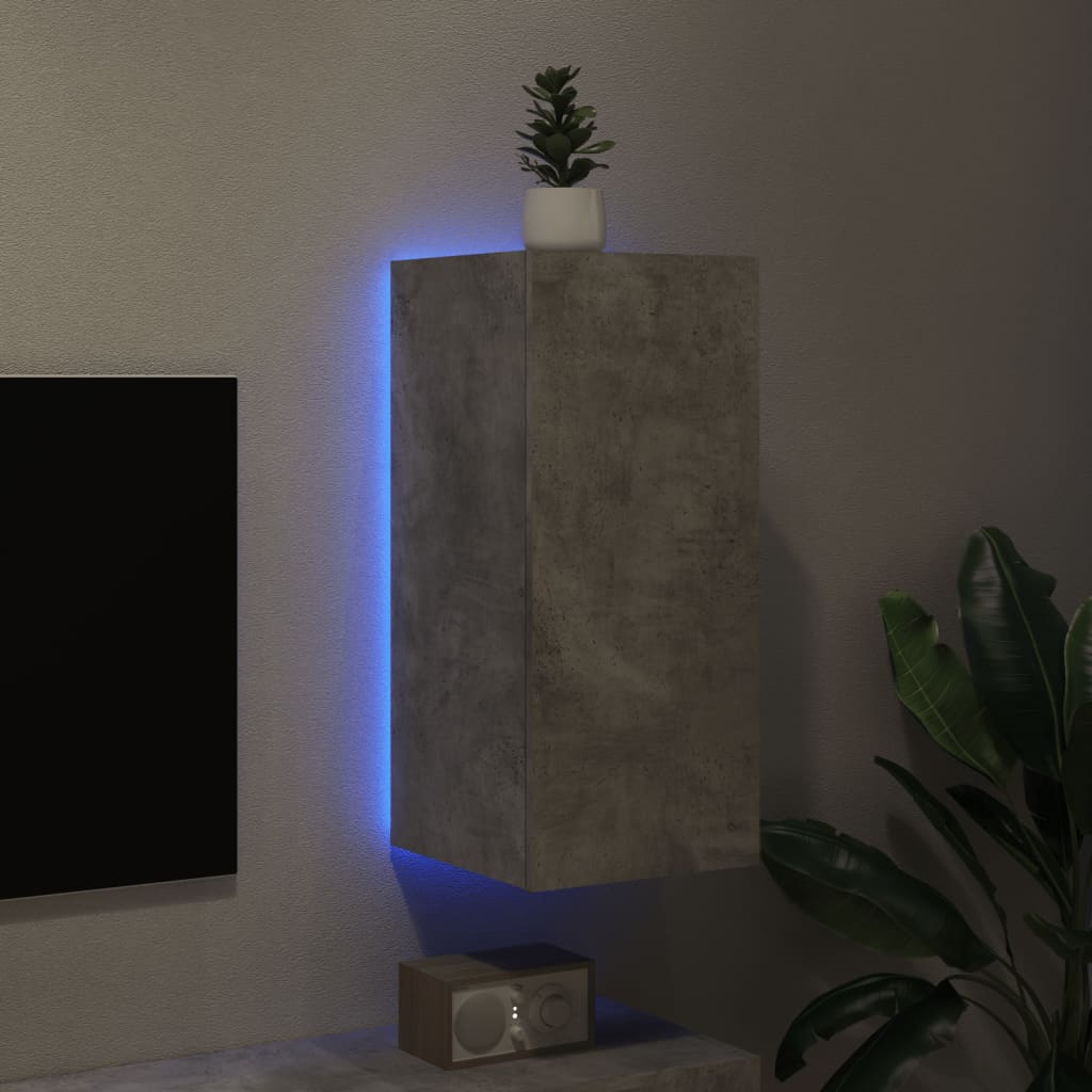 vidaXL Comodă TV de perete cu lumini LED, gri beton, 30,5x35x70 cm vidaXL Comodă TV de perete cu lumini LED, gri beton, 30,5x35x70 cm