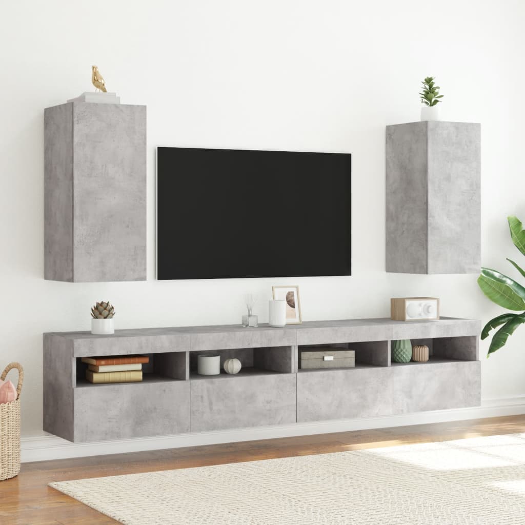 vidaXL Comodă TV de perete cu lumini LED, gri beton, 30,5x35x70 cm vidaXL Comodă TV de perete cu lumini LED, gri beton, 30,5x35x70 cm
