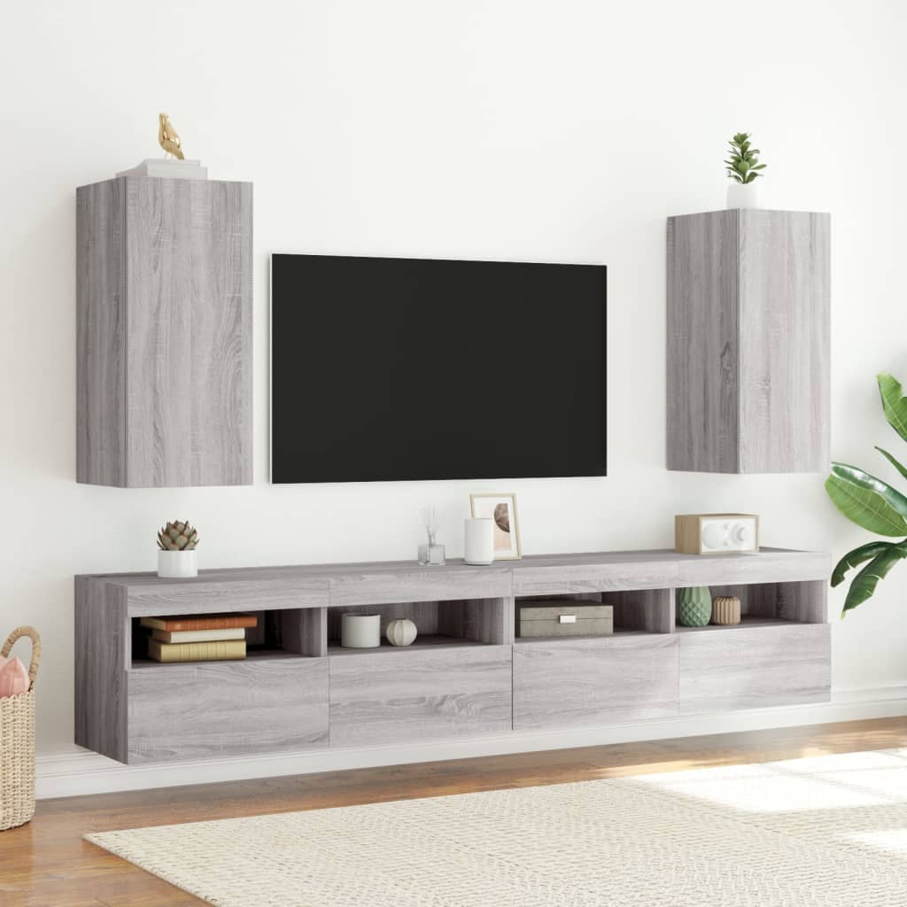 vidaXL Comodă TV de perete cu lumini LED, gri sonoma, 30,5x35x70 cm vidaXL Comodă TV de perete cu lumini LED, gri sonoma, 30,5x35x70 cm