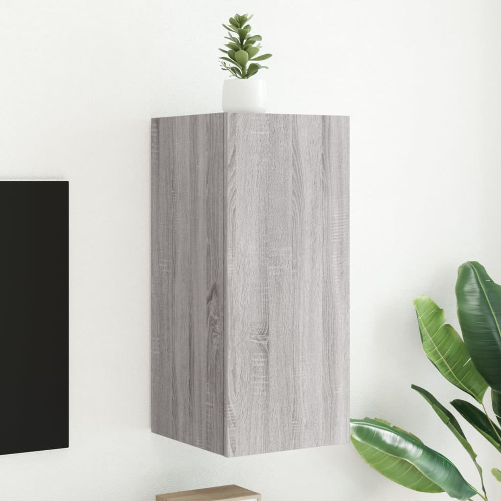 vidaXL Comodă TV de perete cu lumini LED, gri sonoma, 30,5x35x70 cm vidaXL Comodă TV de perete cu lumini LED, gri sonoma, 30,5x35x70 cm
