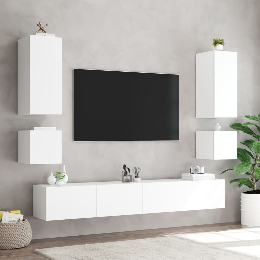 vidaXL Comodă TV de perete cu lumini LED, alb, 40,5x35x40 cm vidaXL Comodă TV de perete cu lumini LED, alb, 40,5x35x40 cm
