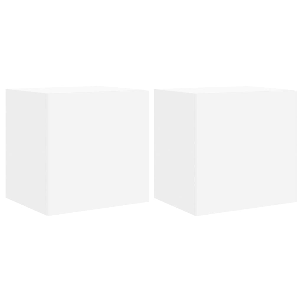 vidaXL Comode TV de perete cu lumini LED, 2 buc., alb, 40,5x35x40 cm