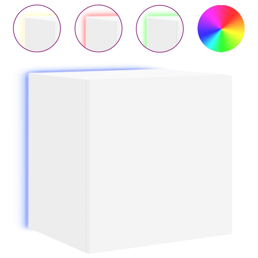 vidaXL Comode TV de perete cu lumini LED, 2 buc., alb, 40,5x35x40 cm