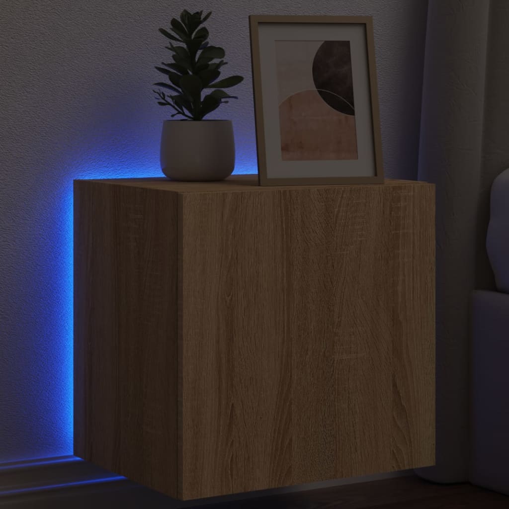 vidaXL Comodă TV de perete cu lumini LED, stejar sonoma, 40,5x35x40 cm vidaXL Comodă TV de perete cu lumini LED, stejar sonoma, 40,5x35x40 cm