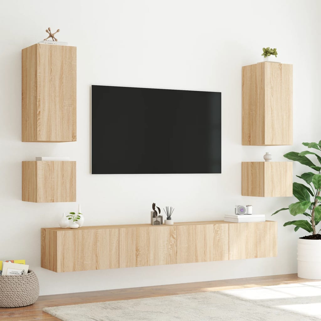 vidaXL Comodă TV de perete cu LED, 2 buc. stejar sonoma, 40,5x35x40 cm vidaXL Comodă TV de perete cu LED, 2 buc. stejar sonoma, 40,5x35x40 cm