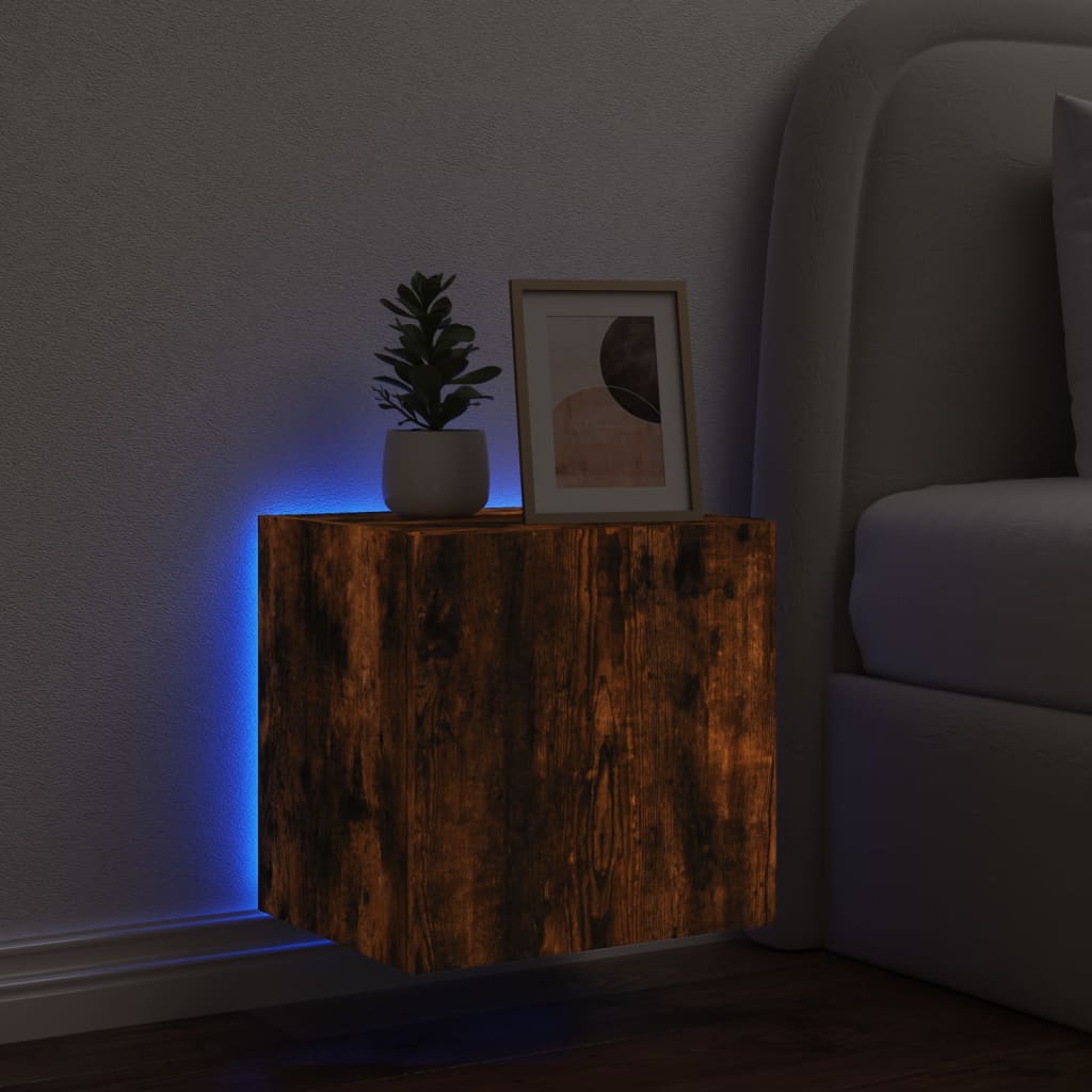 vidaXL Comodă TV de perete cu lumini LED, stejar fumuriu, 40,5x35x40cm vidaXL Comodă TV de perete cu lumini LED, stejar fumuriu, 40,5x35x40cm
