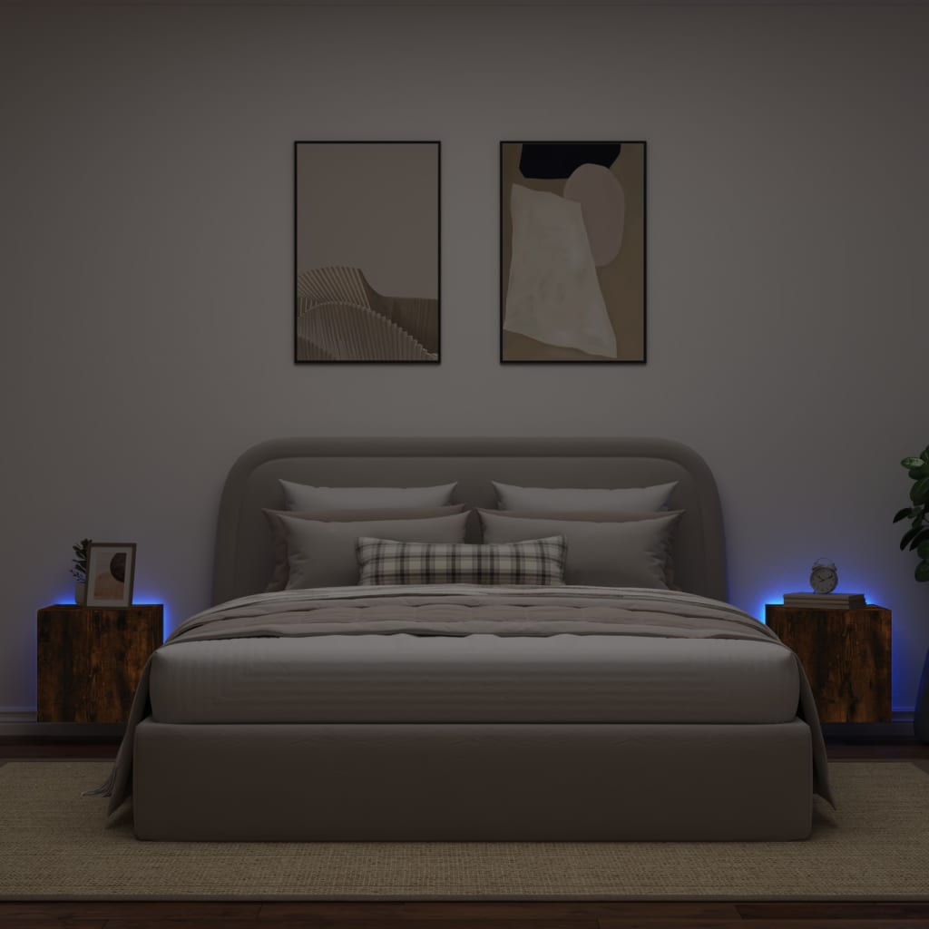 vidaXL Comodă TV de perete cu LED, 2 buc. stejar fumuriu, 40,5x35x40cm vidaXL Comodă TV de perete cu LED, 2 buc. stejar fumuriu, 40,5x35x40cm
