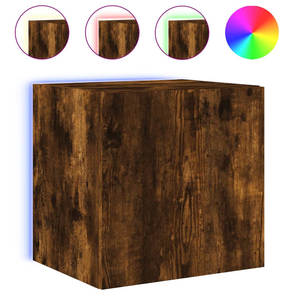vidaXL Comodă TV de perete cu LED, 2 buc. stejar fumuriu, 40,5x35x40cm vidaXL Comodă TV de perete cu LED, 2 buc. stejar fumuriu, 40,5x35x40cm
