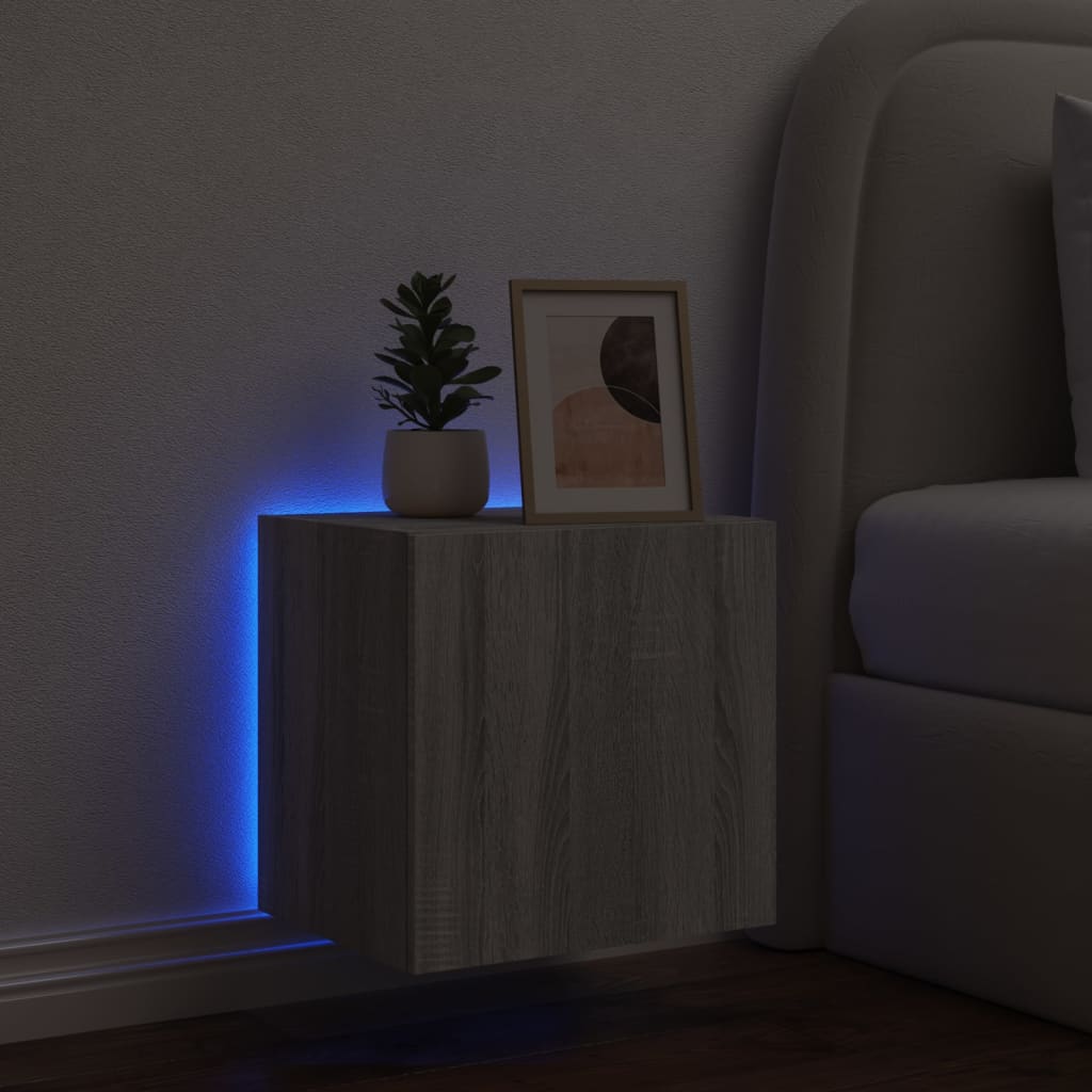 vidaXL Comodă TV de perete cu lumini LED, gri sonoma, 40,5x35x40 cm vidaXL Comodă TV de perete cu lumini LED, gri sonoma, 40,5x35x40 cm