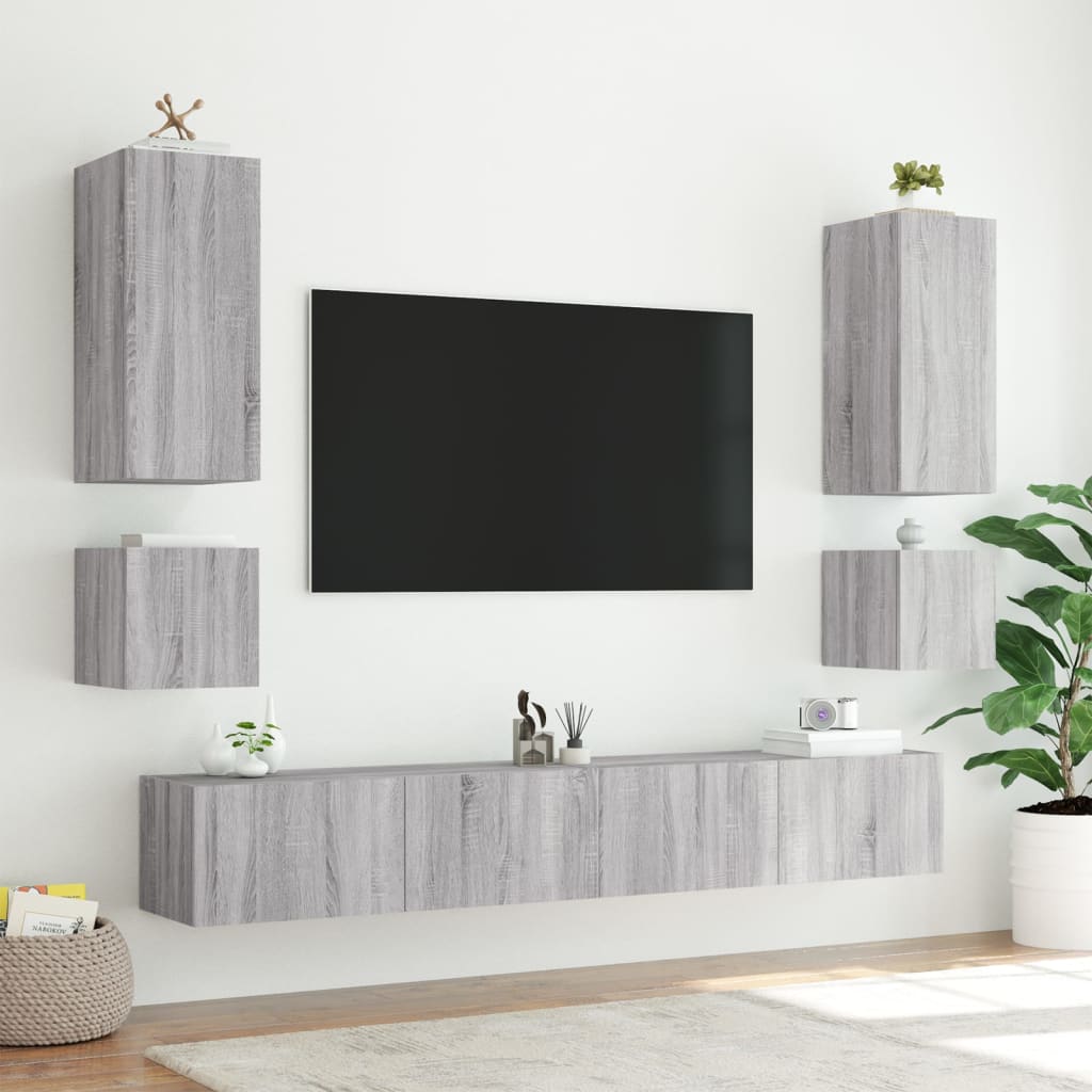 vidaXL Comodă TV de perete cu lumini LED, gri sonoma, 40,5x35x40 cm vidaXL Comodă TV de perete cu lumini LED, gri sonoma, 40,5x35x40 cm