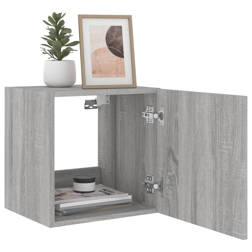vidaXL Comodă TV de perete cu lumini LED, gri sonoma, 40,5x35x40 cm vidaXL Comodă TV de perete cu lumini LED, gri sonoma, 40,5x35x40 cm