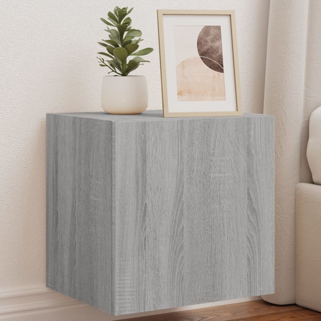 vidaXL Comodă TV de perete cu lumini LED, gri sonoma, 40,5x35x40 cm vidaXL Comodă TV de perete cu lumini LED, gri sonoma, 40,5x35x40 cm