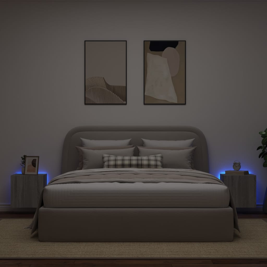vidaXL Comode TV cu lumini LED, 2 buc., gri sonoma, 40,5x35x40 cm
