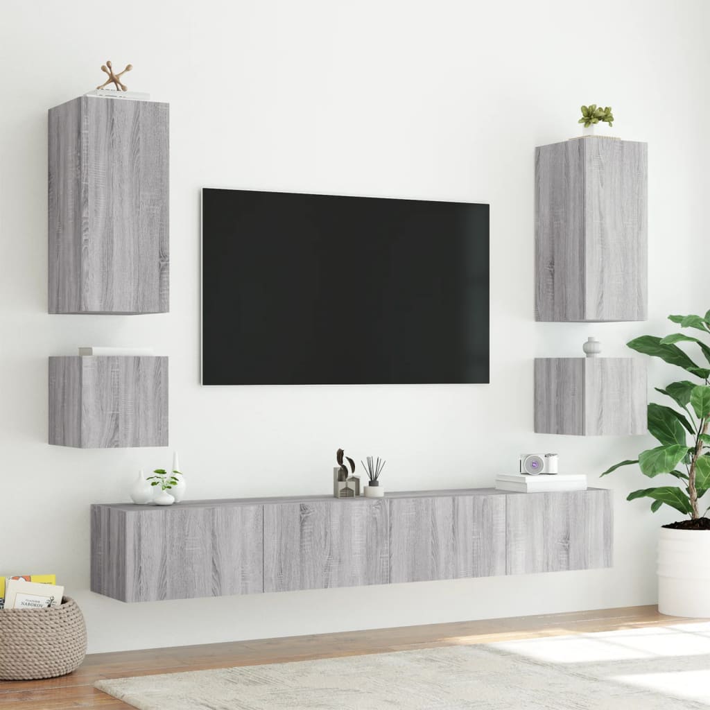 vidaXL Comode TV cu lumini LED, 2 buc., gri sonoma, 40,5x35x40 cm