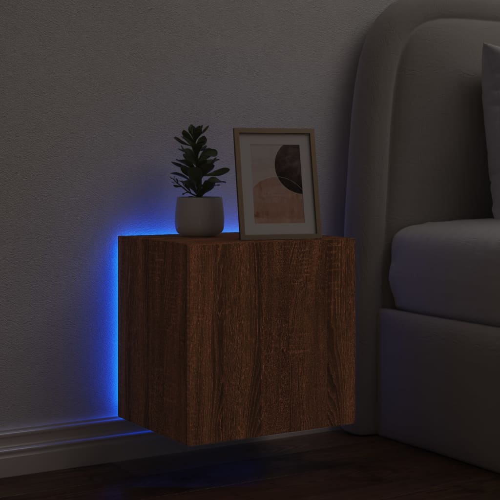 vidaXL Comodă TV de perete cu lumini LED, stejar maro, 40,5x35x40 cm vidaXL Comodă TV de perete cu lumini LED, stejar maro, 40,5x35x40 cm