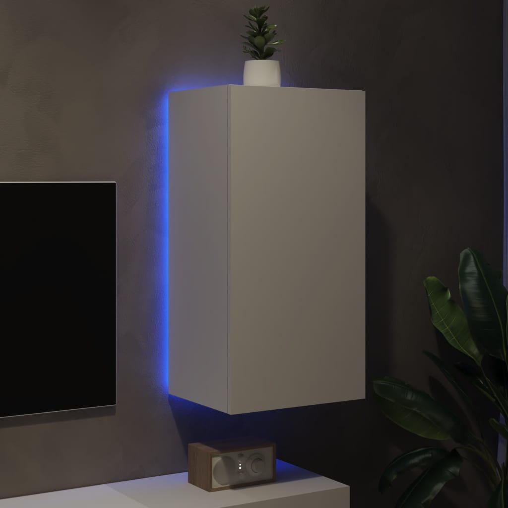 vidaXL Comodă TV de perete cu lumini LED, alb, 40,5x35x80 cm vidaXL Comodă TV de perete cu lumini LED, alb, 40,5x35x80 cm