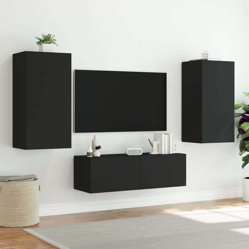 vidaXL Comodă TV de perete cu lumini LED, negru, 40,5x35x80 cm vidaXL Comodă TV de perete cu lumini LED, negru, 40,5x35x80 cm