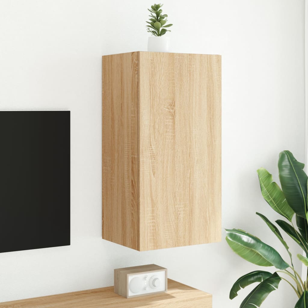 vidaXL Comodă TV de perete cu lumini LED, stejar sonoma, 40,5x35x80 cm vidaXL Comodă TV de perete cu lumini LED, stejar sonoma, 40,5x35x80 cm